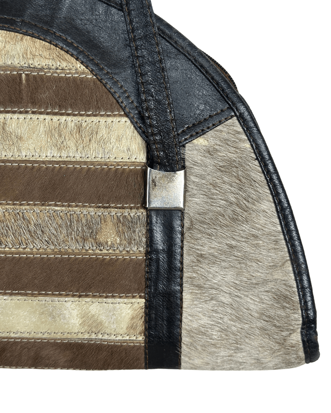 Vintage Hair-On Cowhide Striped Half-Moon Bag - Funkify