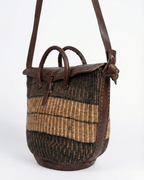 Vintage Handwoven Sisal & Leather Basket Bag - Funkify
