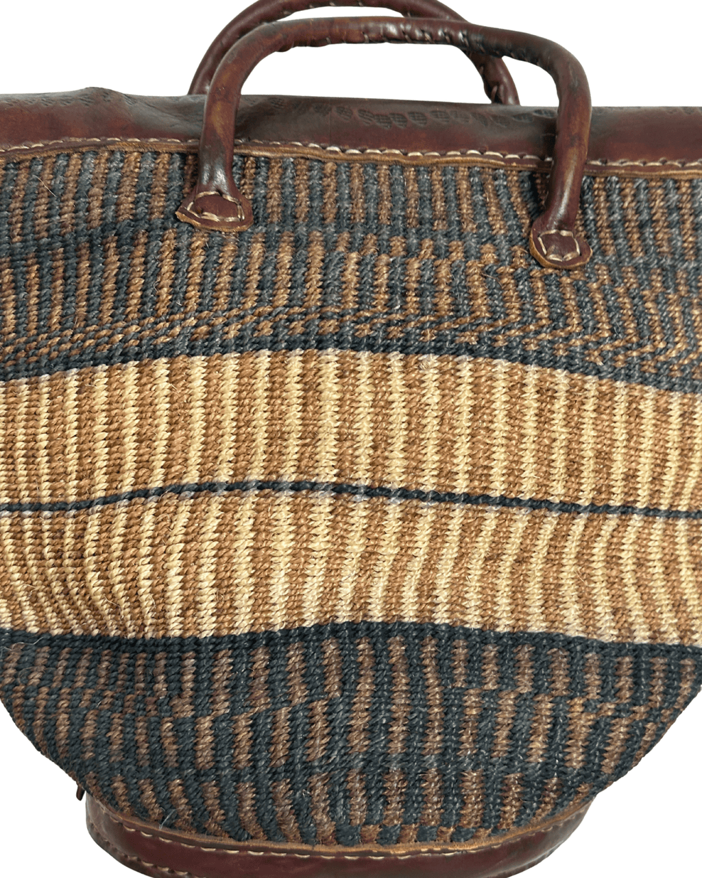 Vintage Handwoven Sisal & Leather Basket Bag - Funkify