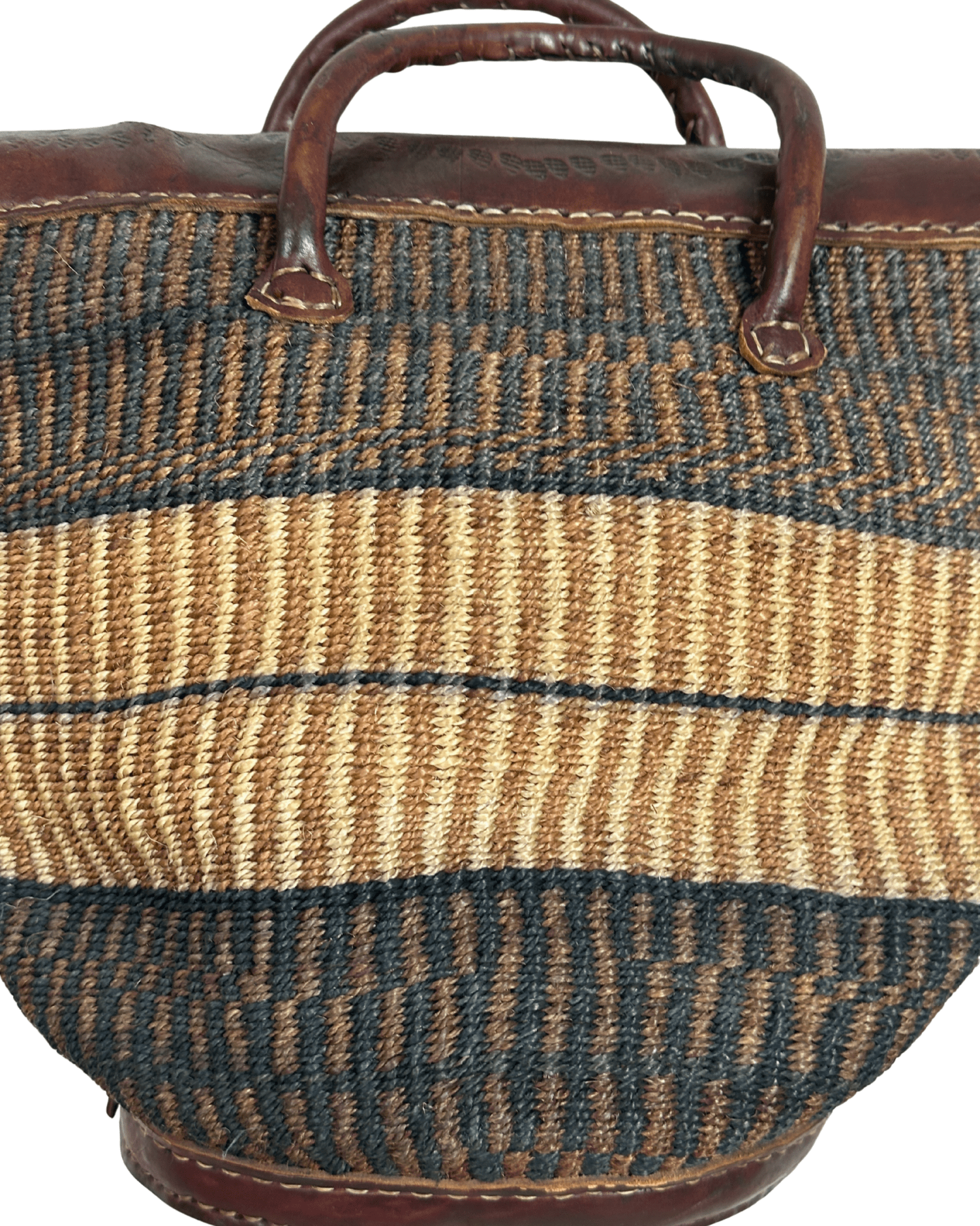 Vintage Handwoven Sisal & Leather Basket Bag - Funkify