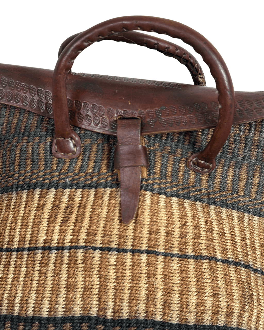 Vintage Handwoven Sisal & Leather Basket Bag - Funkify