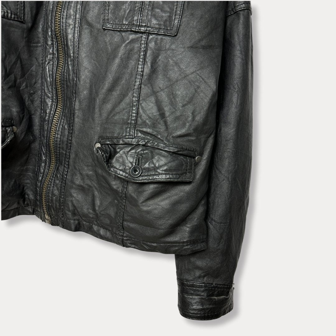 Vintage Hasta La Victoria Genuine Leather Biker Jacket Large - Funkify