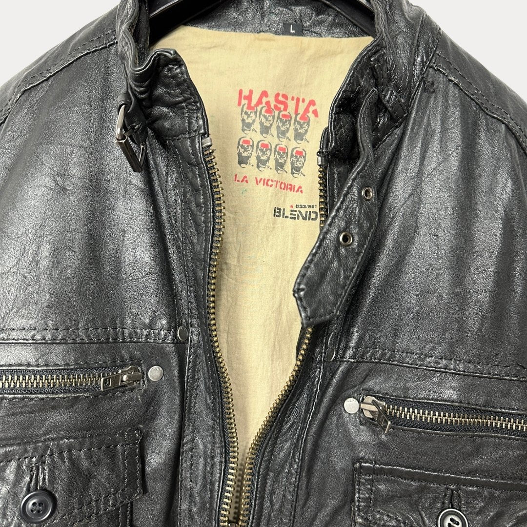Vintage Hasta La Victoria Genuine Leather Biker Jacket Large - Funkify