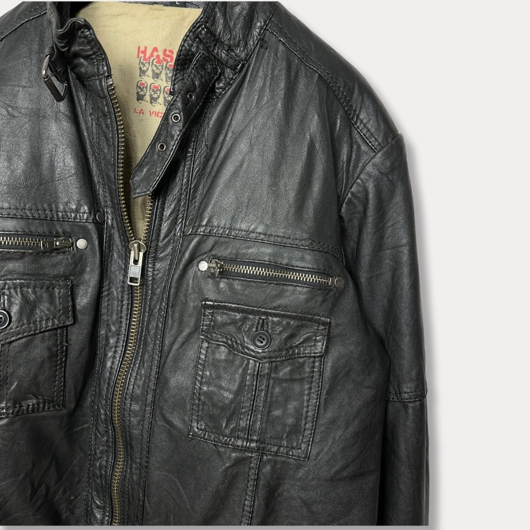 Vintage Hasta La Victoria Genuine Leather Biker Jacket Large - Funkify
