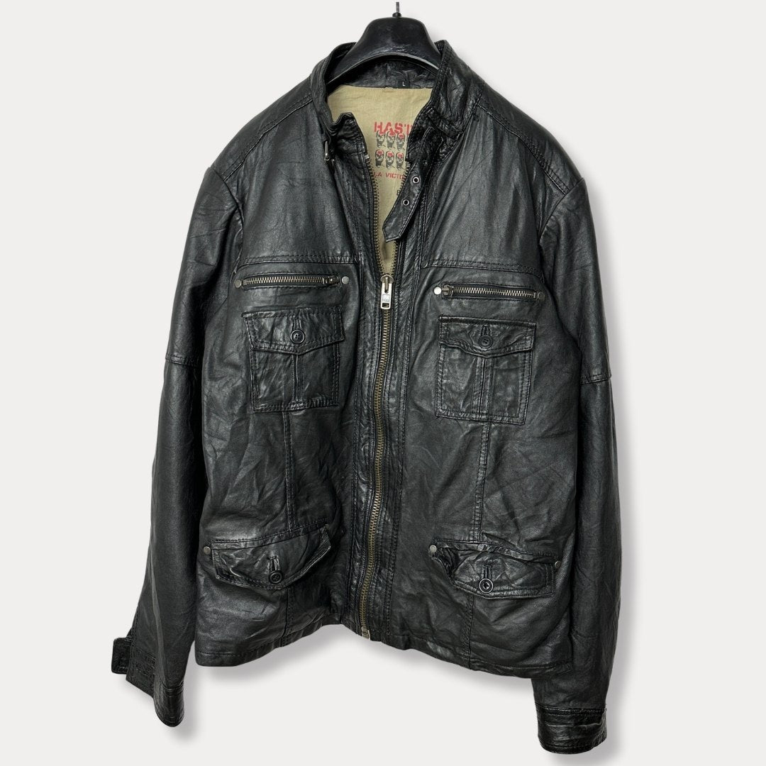 Vintage Hasta La Victoria Genuine Leather Biker Jacket Large - Funkify