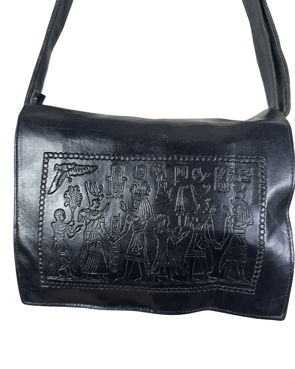 Vintage Hieroglyphic Embossed Genuine Leather Shoulder Bag - Funkify