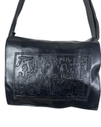 Vintage Hieroglyphic Embossed Genuine Leather Shoulder Bag - Funkify