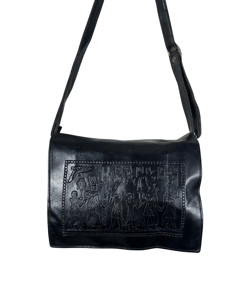 Vintage Hieroglyphic Embossed Genuine Leather Shoulder Bag - Funkify