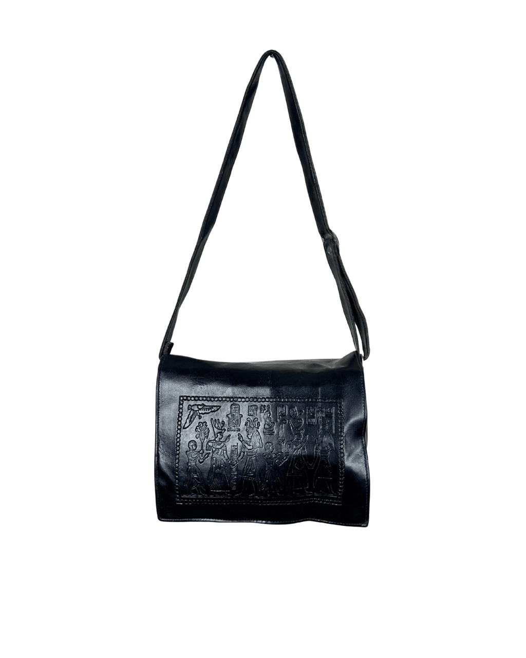 Vintage Hieroglyphic Embossed Genuine Leather Shoulder Bag - Funkify