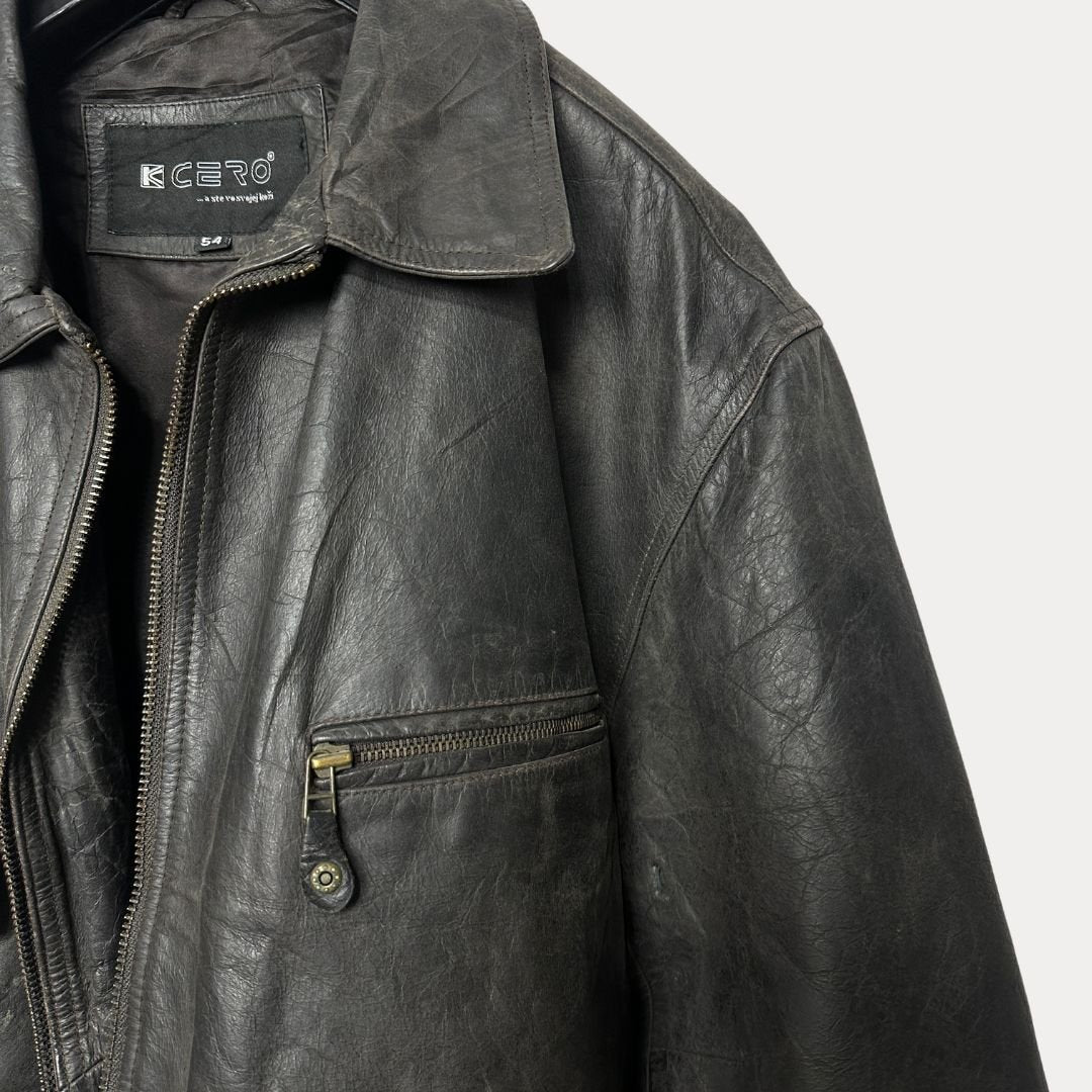 Vintage Kcero Brown Genuine Leather Jacket XL - Funkify