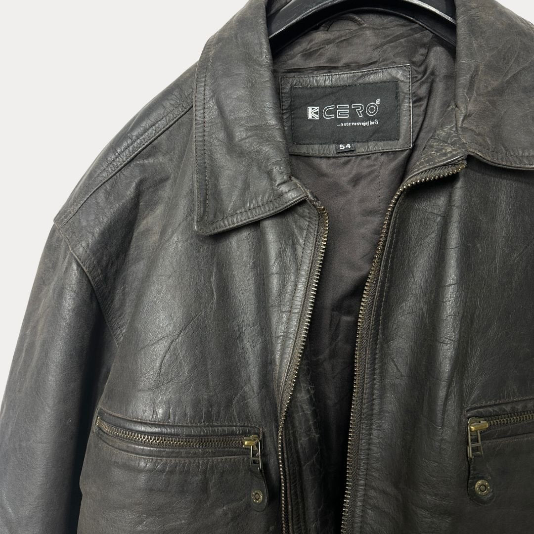 Vintage Kcero Brown Genuine Leather Jacket XL - Funkify