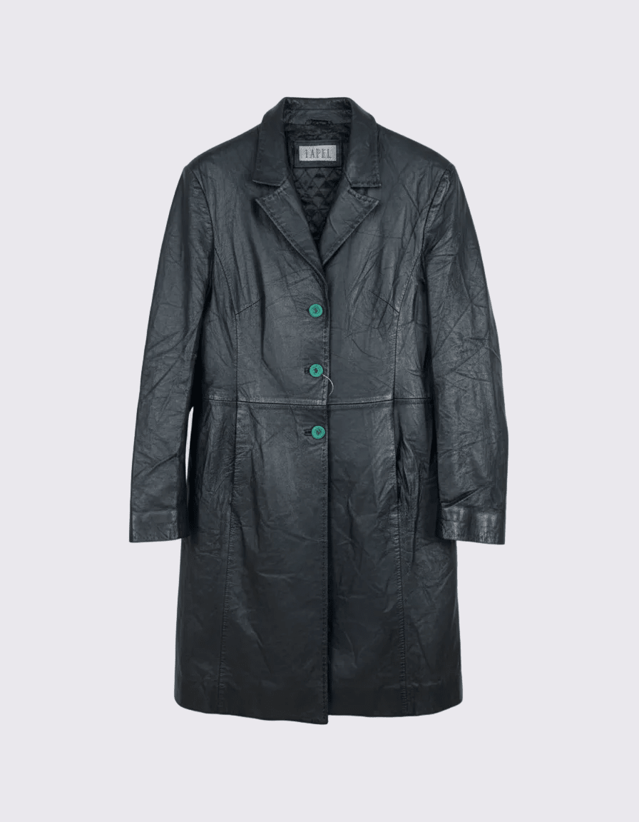 Vintage Lapel Genuine Leather Coat - Women's Medium - Funkify