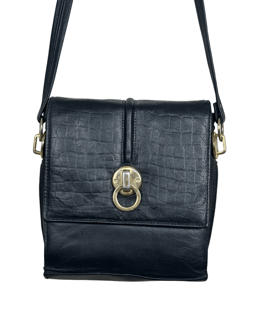 Vintage Leather Croc - Embossed Crossbody Messenger Bag - Funkify