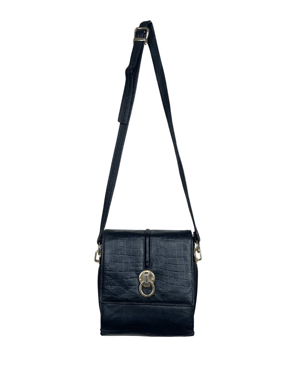 Vintage Leather Croc - Embossed Crossbody Messenger Bag - Funkify