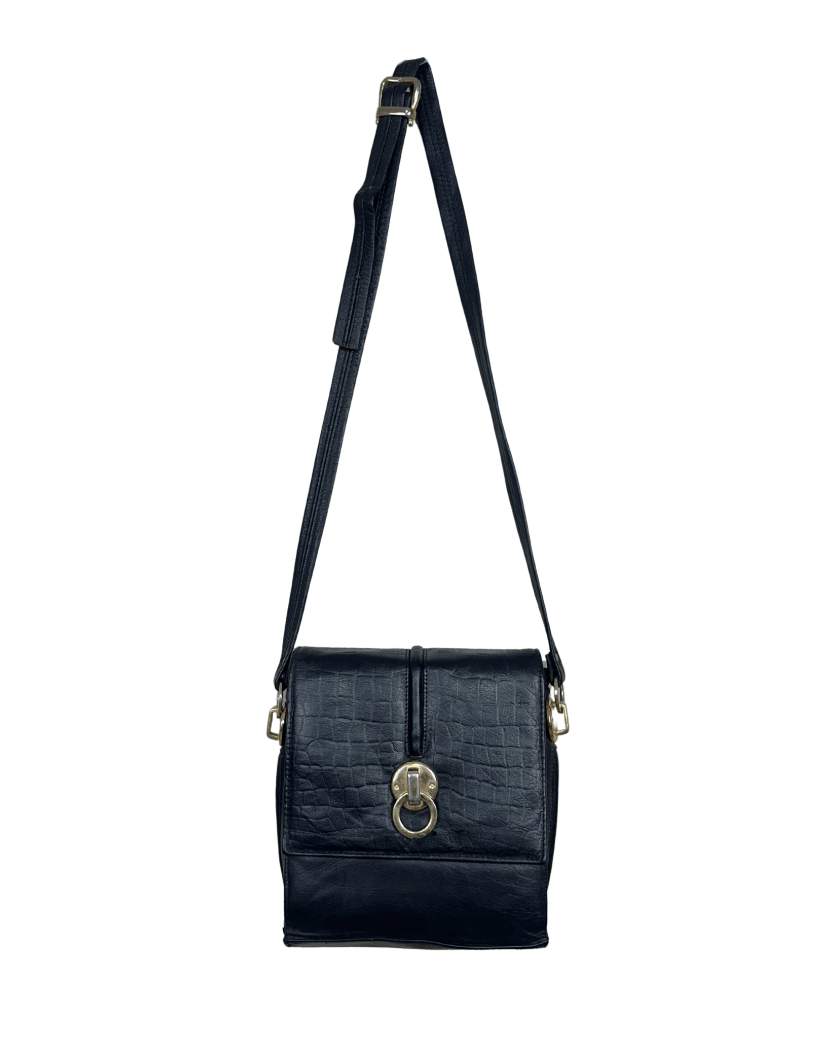 Vintage Leather Croc - Embossed Crossbody Messenger Bag - Funkify