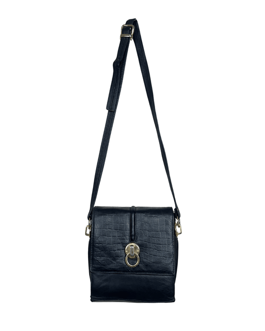 Vintage Leather Croc - Embossed Crossbody Messenger Bag - Funkify