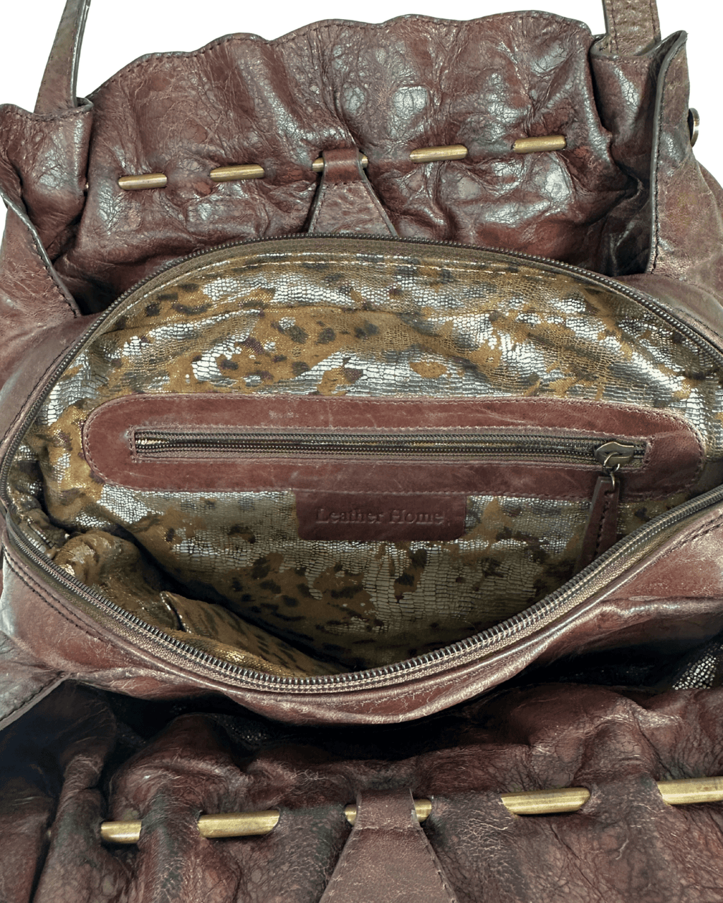 Vintage Leather Home Genuine Leather Tote with Gathered Detail - Funkify