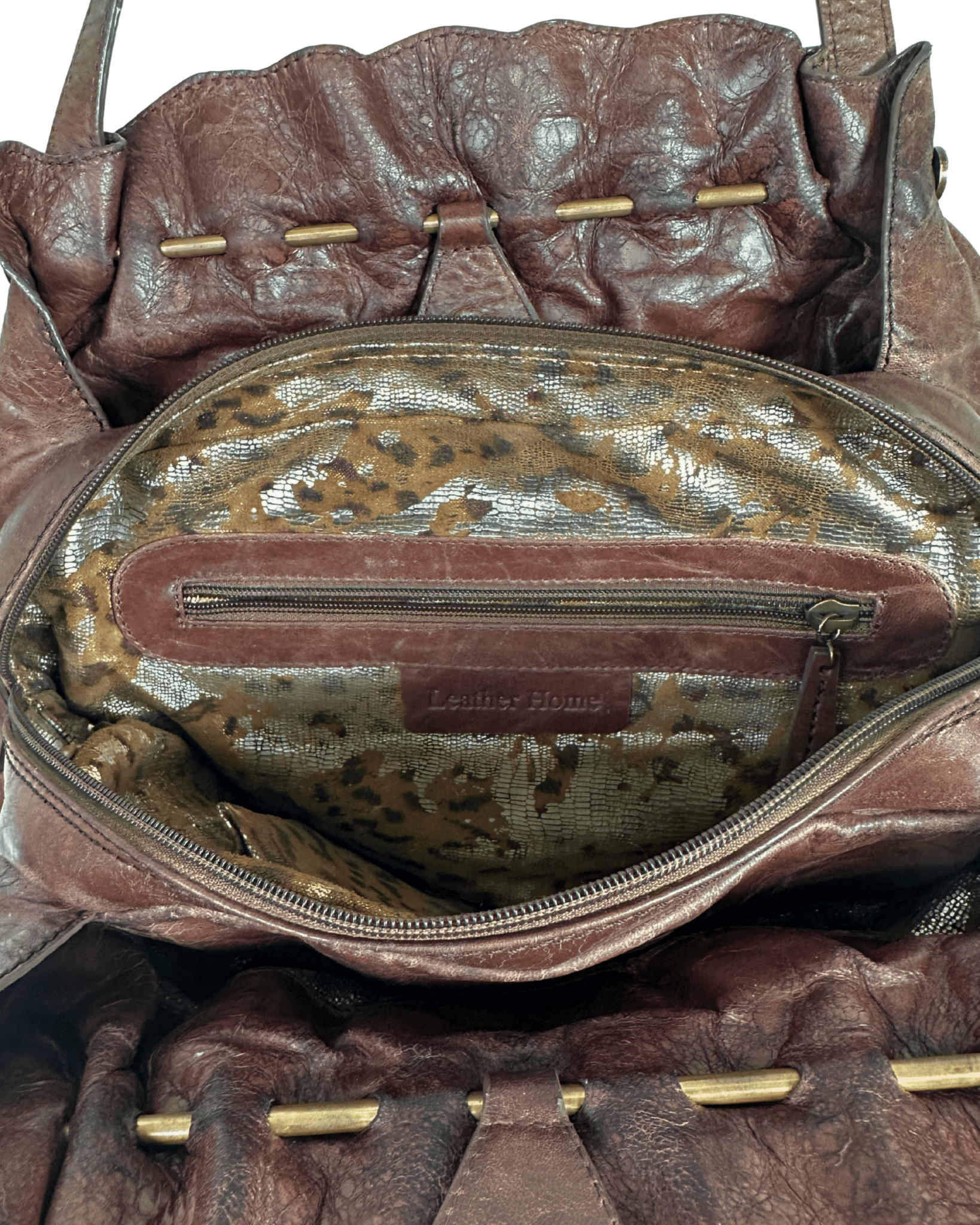 Vintage Leather Home Genuine Leather Tote with Gathered Detail - Funkify