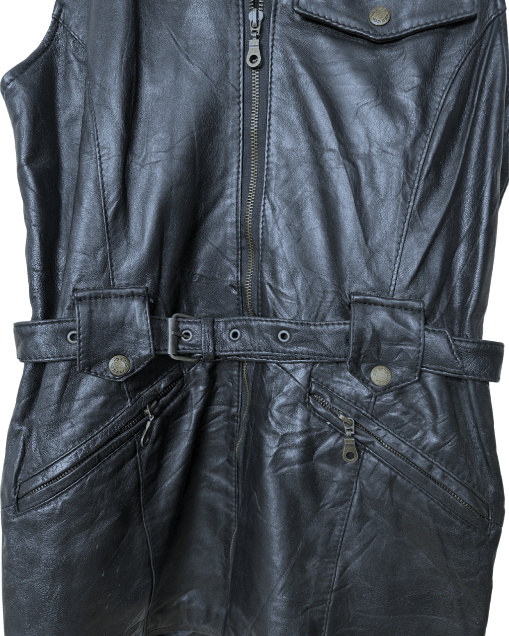 Vintage Long Utility Genuine Leather Vest - Women's Medium - Funkify