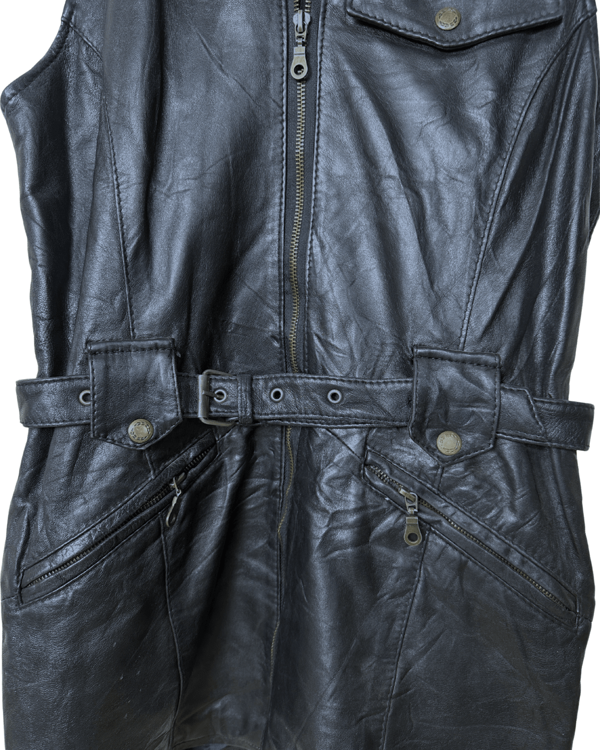 Vintage Long Utility Genuine Leather Vest - Women's Medium - Funkify