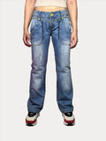 Low waist women's denim jeans with button detailing