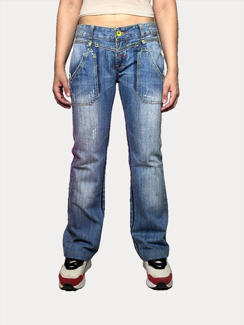 Vintage Low waist Women's Denim Jeans with Button Detailing - Funkify