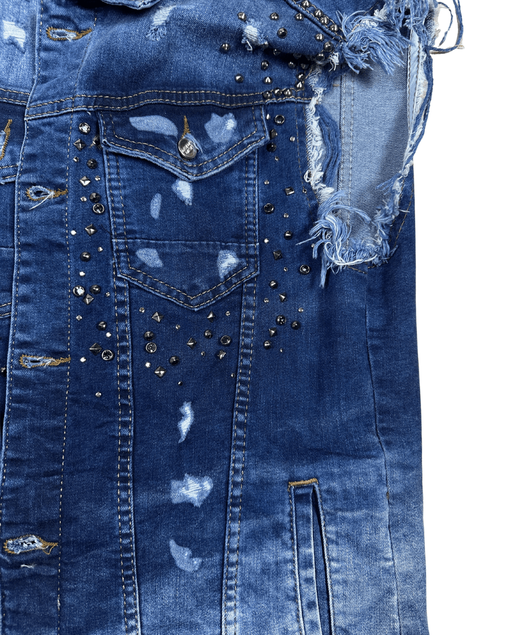 Vintage Mario Morato Studded Denim Vest with Raw Edges - Funkify