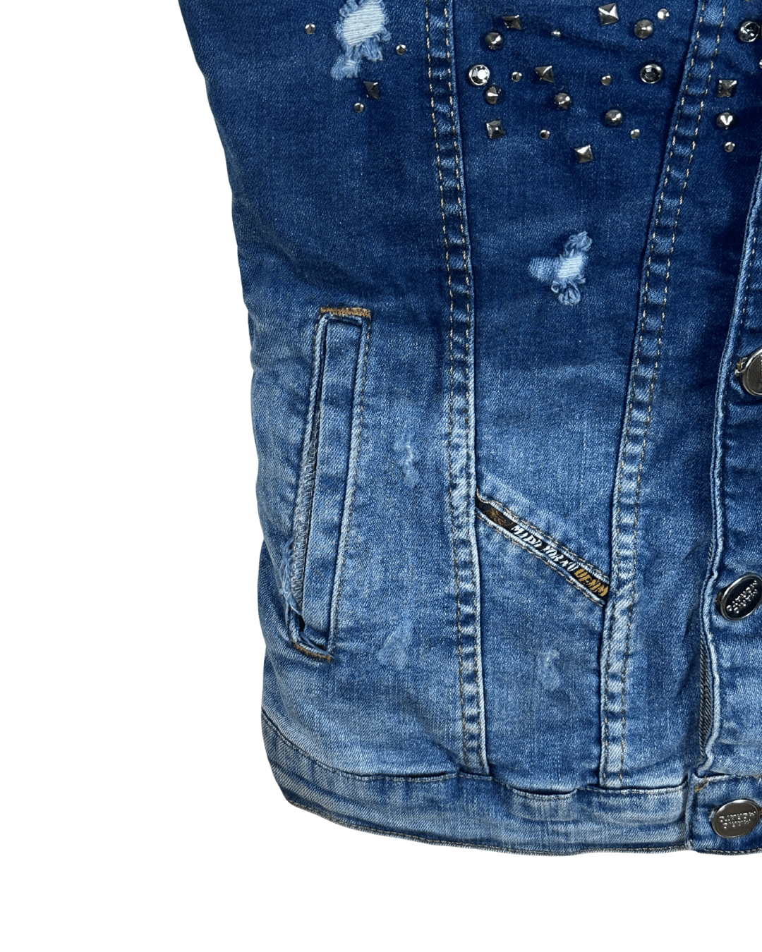 Vintage Mario Morato Studded Denim Vest with Raw Edges - Funkify