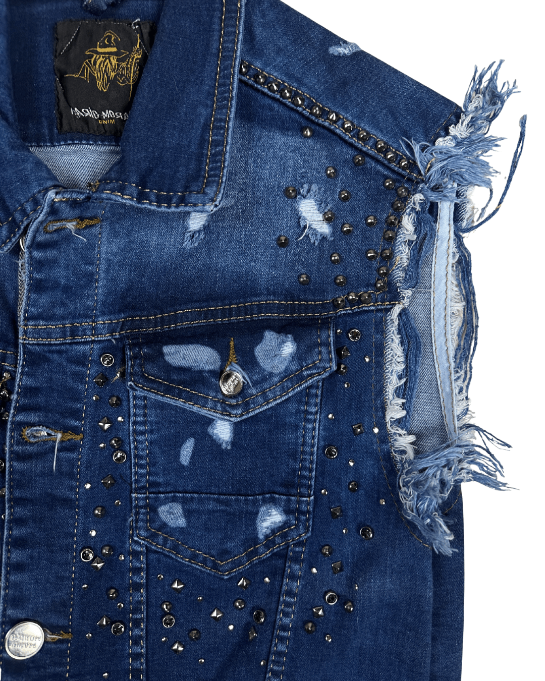Vintage Mario Morato Studded Denim Vest with Raw Edges - Funkify