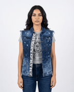 Vintage Mario Morato Studded Denim Vest with Raw Edges - Funkify