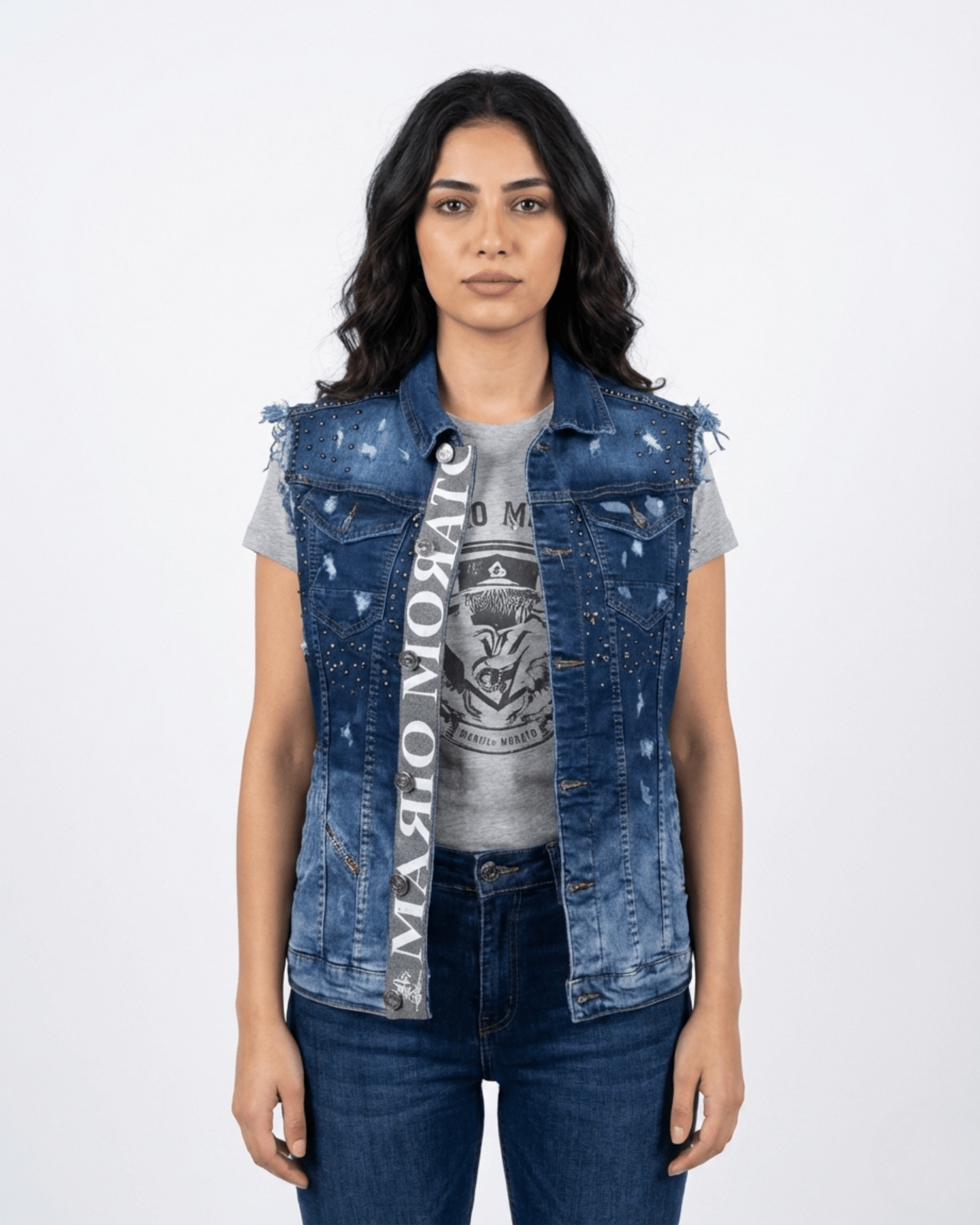 Vintage Mario Morato Studded Denim Vest with Raw Edges - Funkify