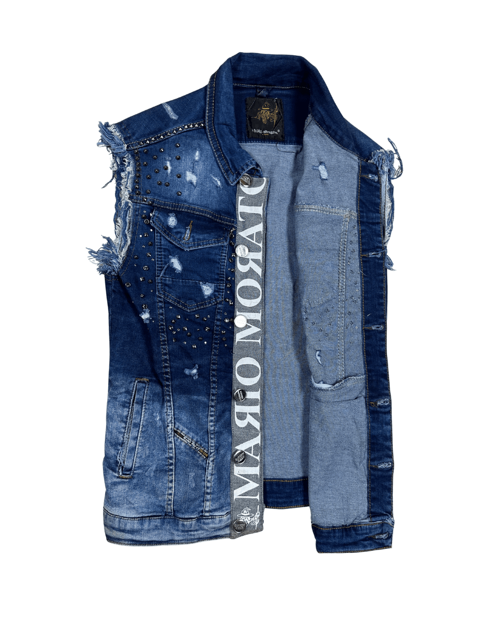 Vintage Mario Morato Studded Denim Vest with Raw Edges - Funkify