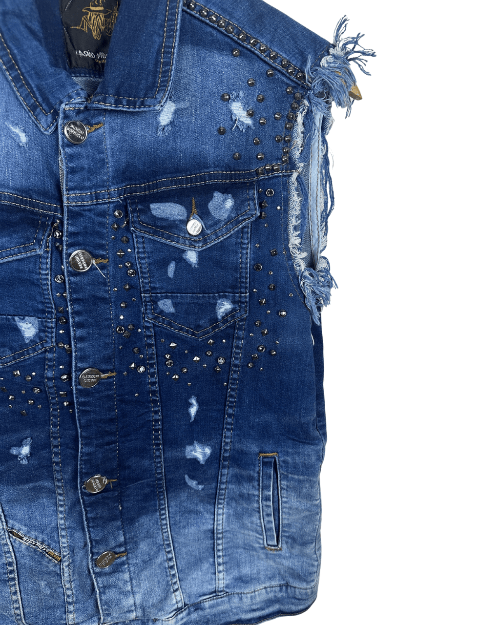 Vintage Mario Morato Studded Denim Vest with Raw Edges - Funkify