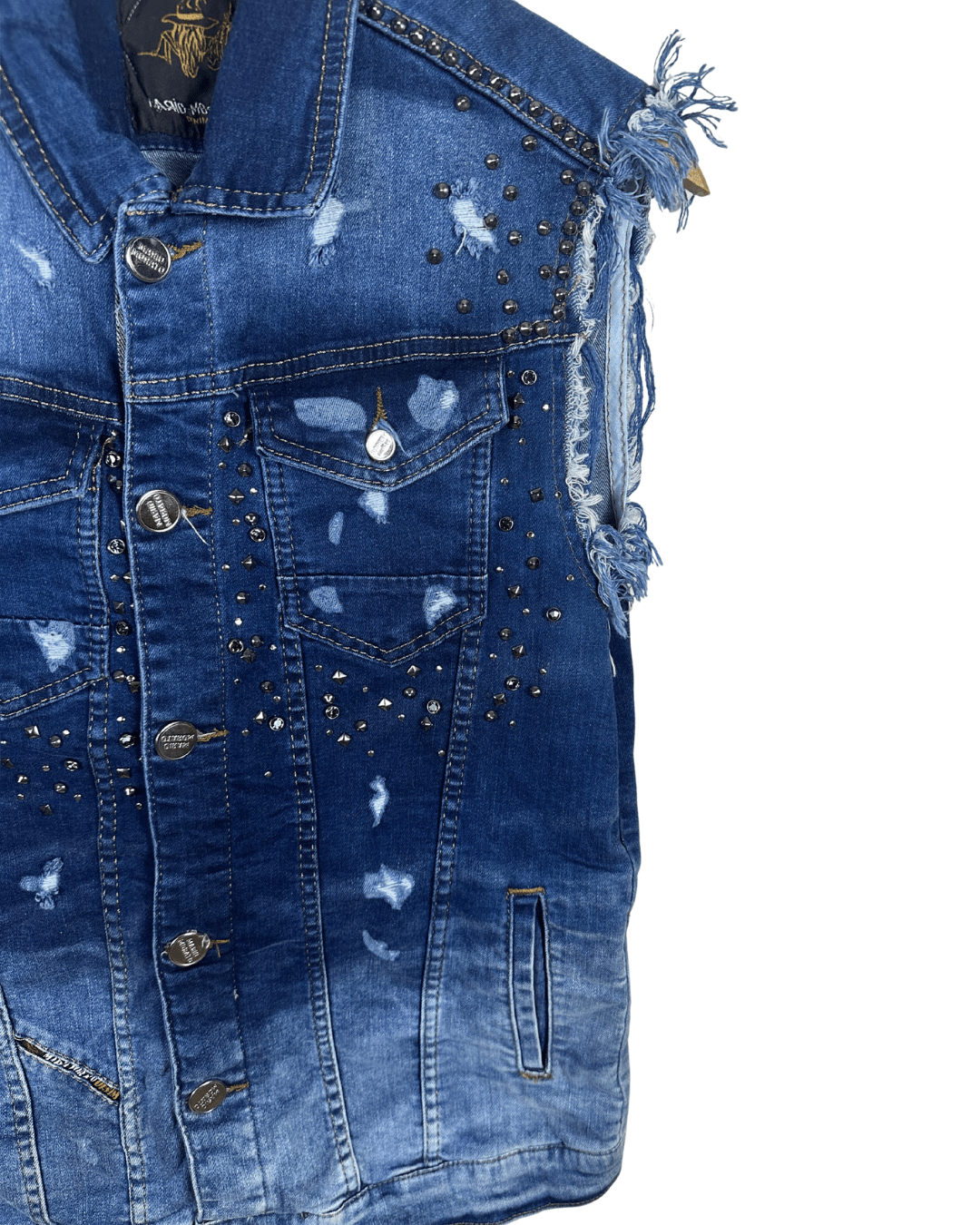 Vintage Mario Morato Studded Denim Vest with Raw Edges - Funkify