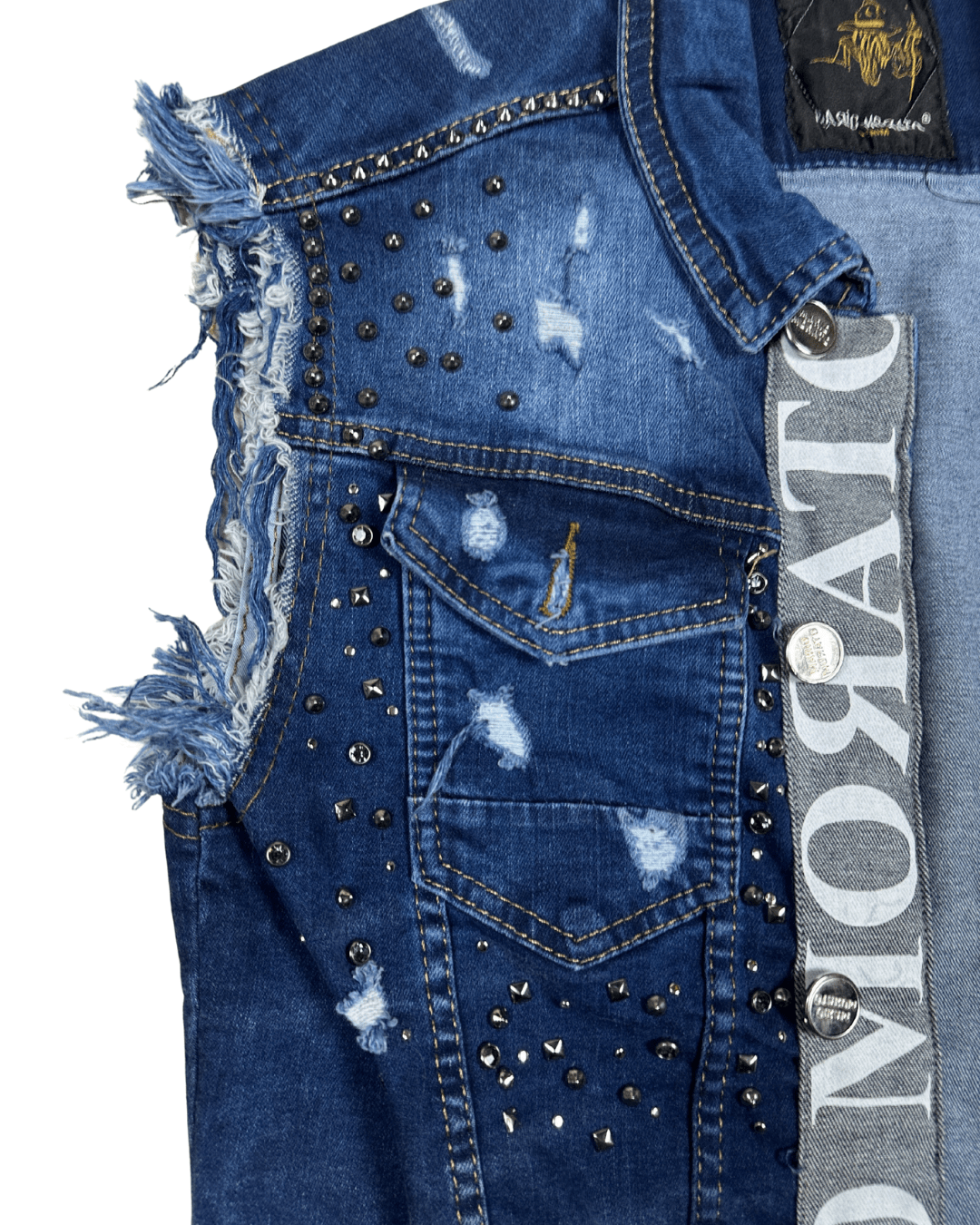 Vintage Mario Morato Studded Denim Vest with Raw Edges - Funkify