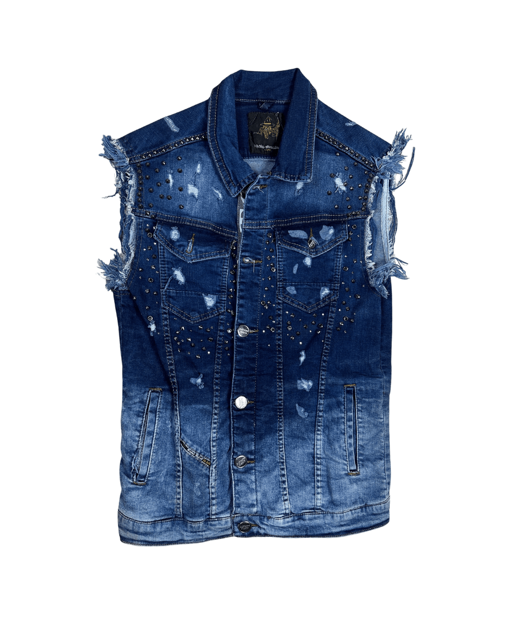 Vintage Mario Morato Studded Denim Vest with Raw Edges - Funkify