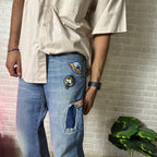 Vintage Men's Patched Denim Jeans - Funkify