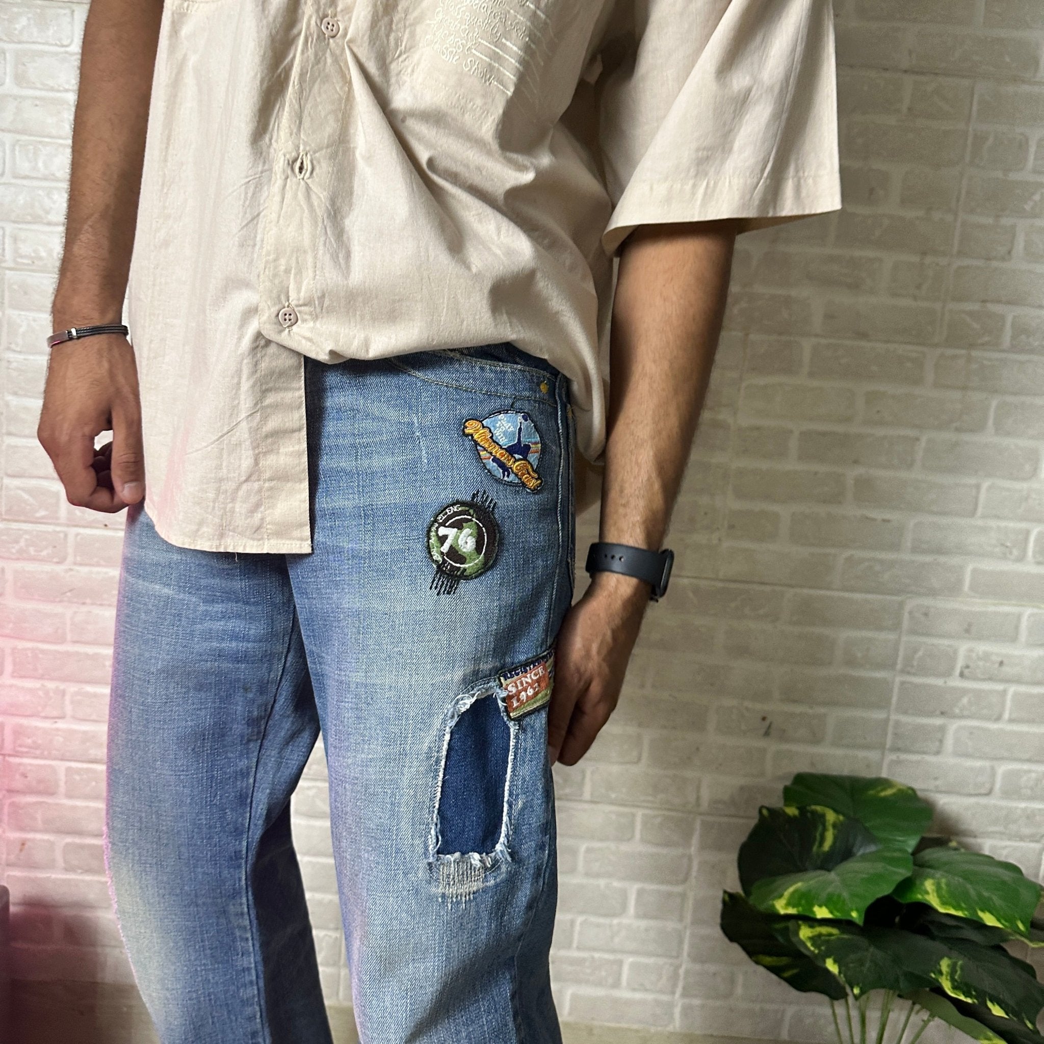 Vintage Men's Patched Denim Jeans - Funkify