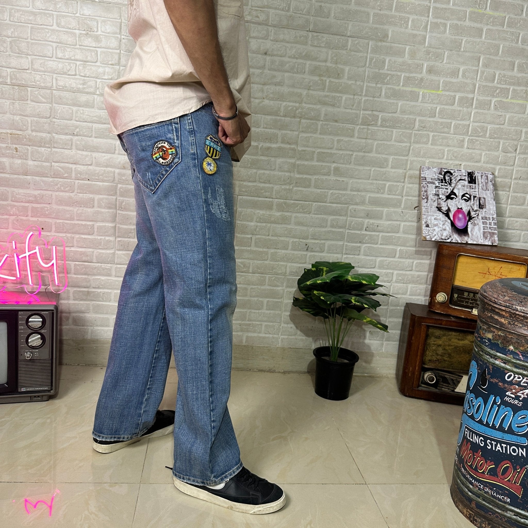 Vintage Men's Patched Denim Jeans - Funkify