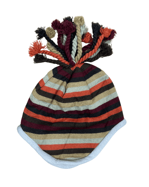 Vintage multicolored striped fleece-lined jester beanie