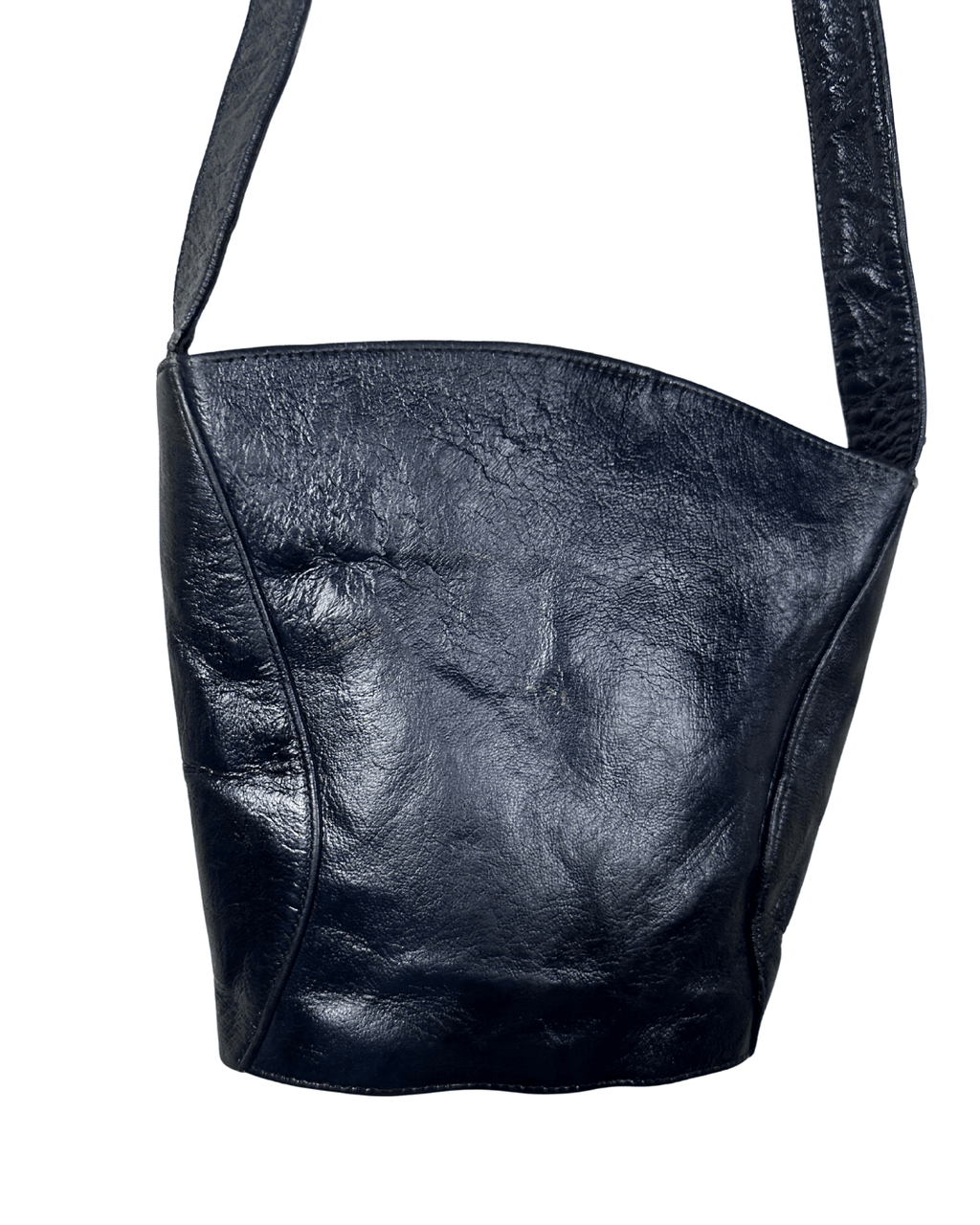 Vintage Navy Genuine Leather Bucket Bag - Funkify