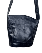 Vintage Navy Genuine Leather Bucket Bag - Funkify