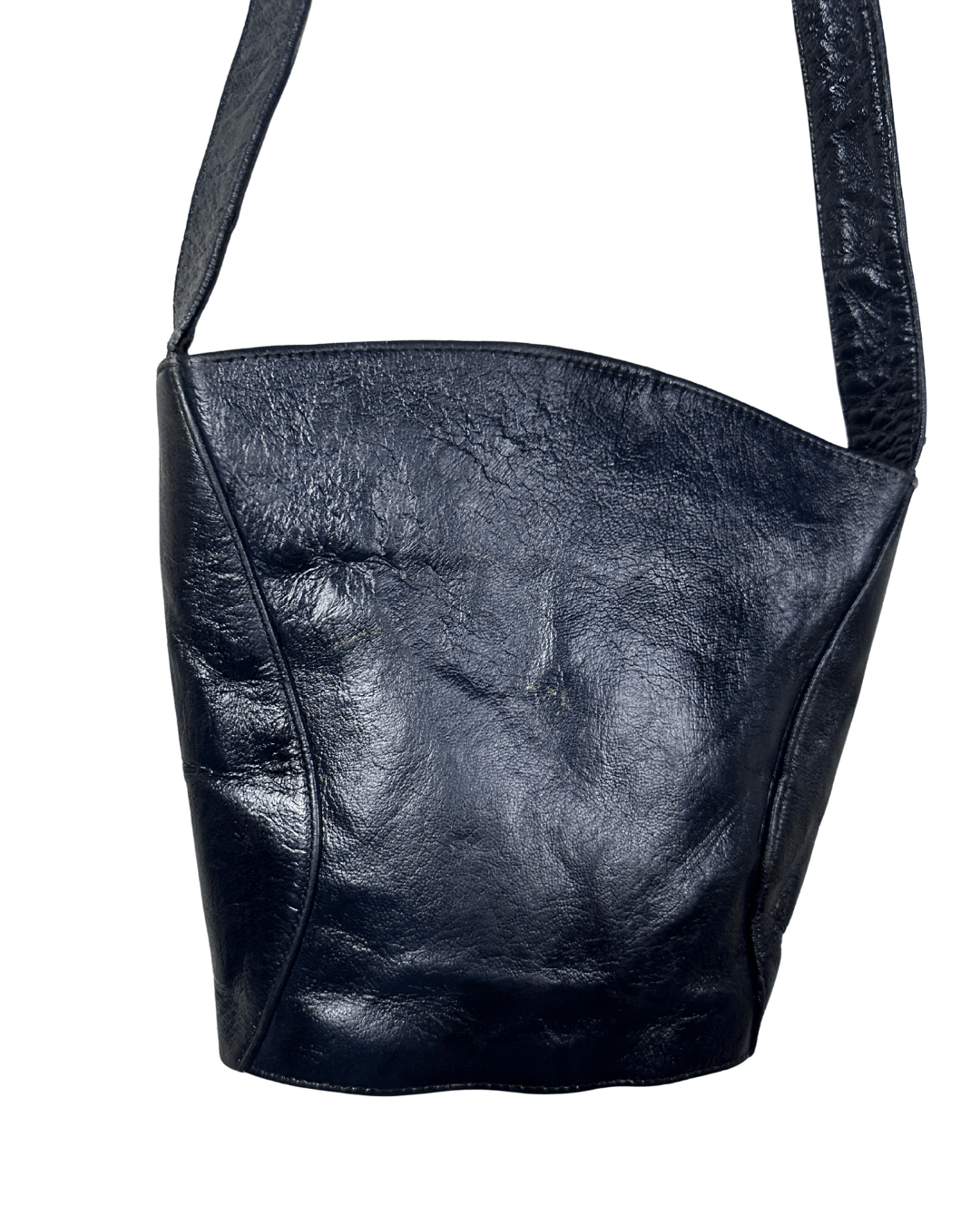 Vintage Navy Genuine Leather Bucket Bag - Funkify