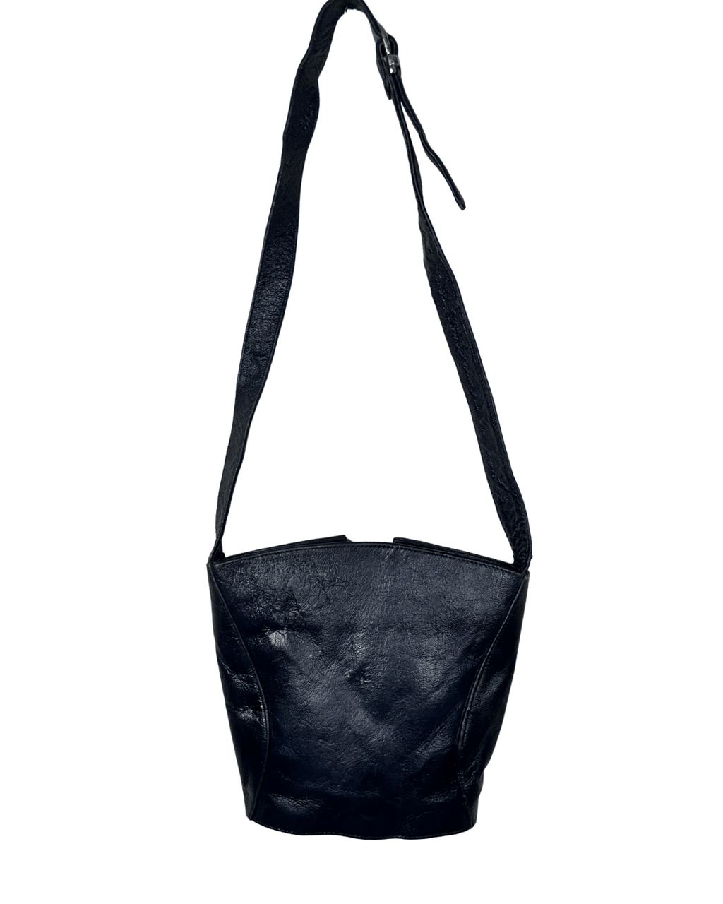 Vintage Navy Genuine Leather Bucket Bag - Funkify