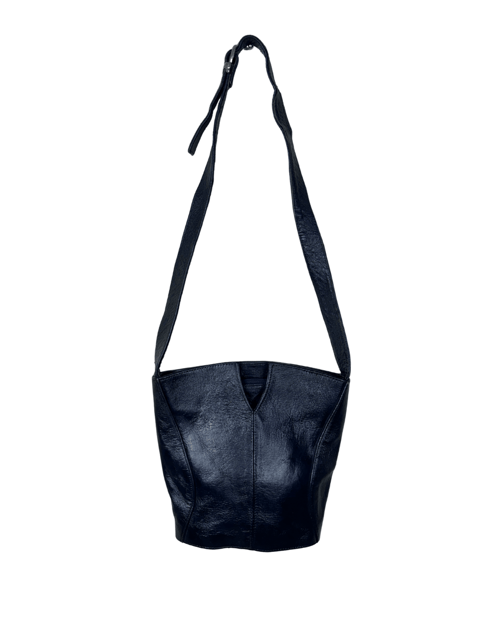 Vintage Navy Genuine Leather Bucket Bag - Funkify