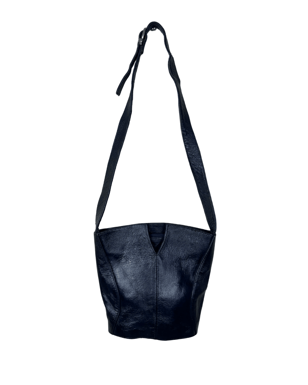 Vintage Navy Genuine Leather Bucket Bag - Funkify