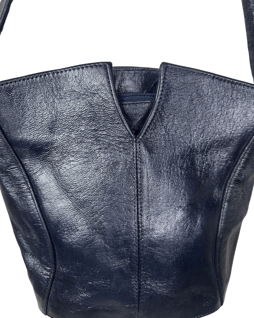 Vintage Navy Genuine Leather Bucket Bag - Funkify