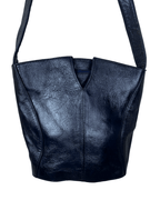 Vintage Navy Genuine Leather Bucket Bag - Funkify