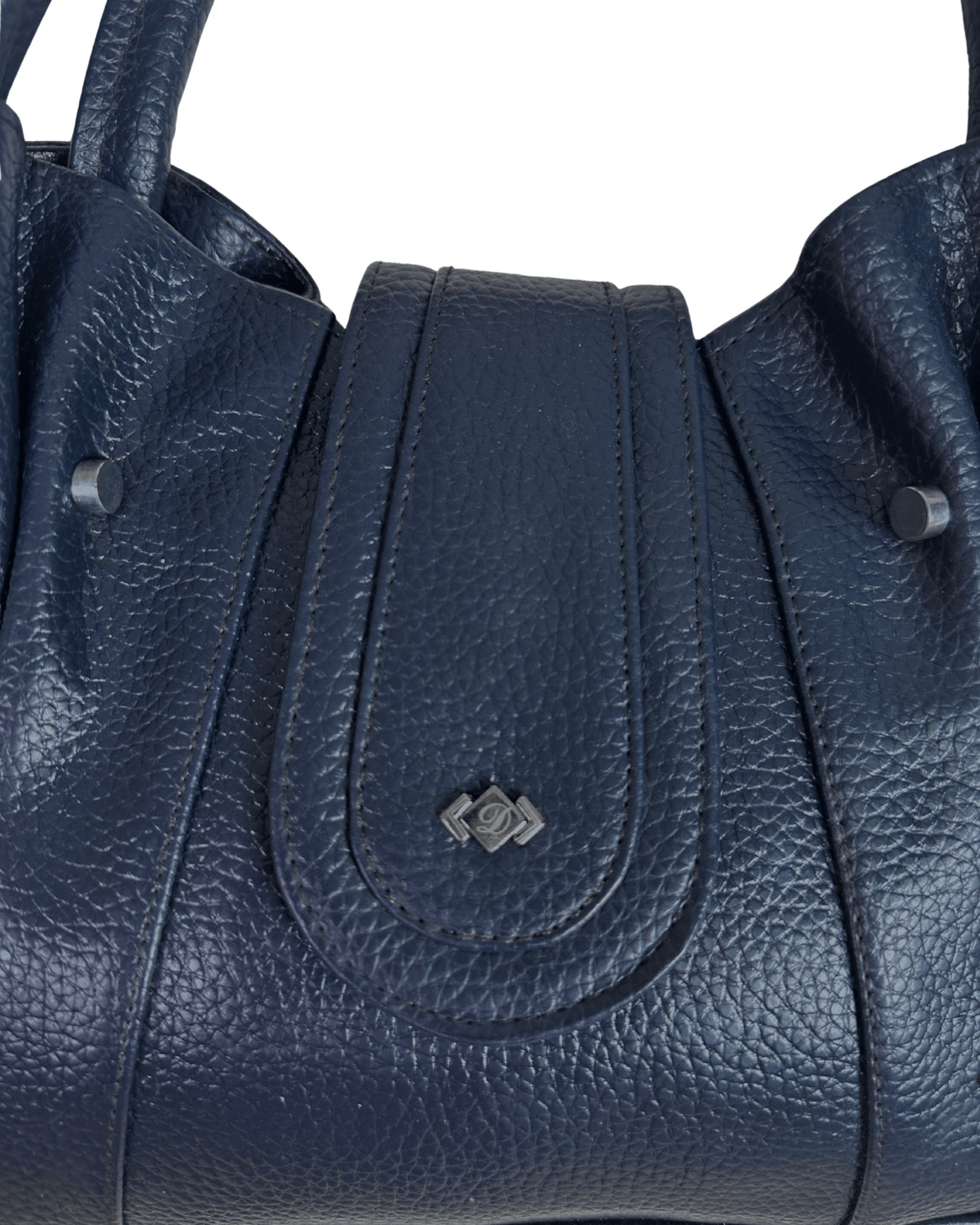 Vintage Navy Genuine Leather Slouchy Ruched Shoulder Bag - Funkify