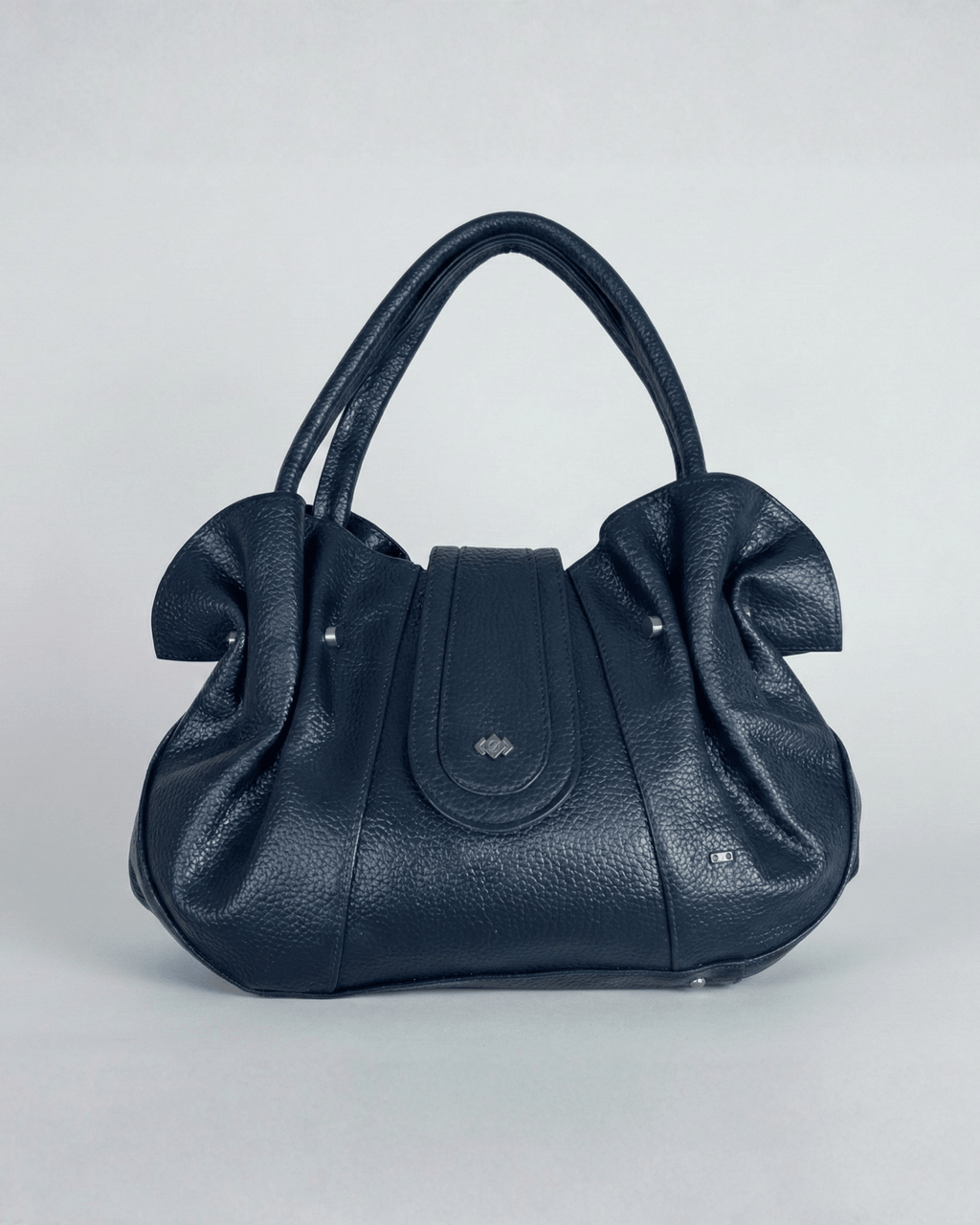 Vintage Navy Genuine Leather Slouchy Ruched Shoulder Bag - Funkify